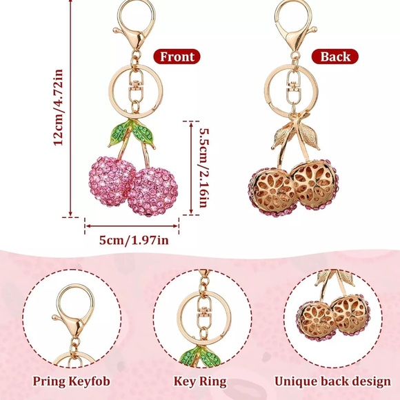 Fruit Cherry Key Chain Gold Tone NEW - Picture 4 of 4